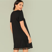 Load image into Gallery viewer, Short Sleeve Shift Dress with Tassel Trim - Inspire Professional Clothing