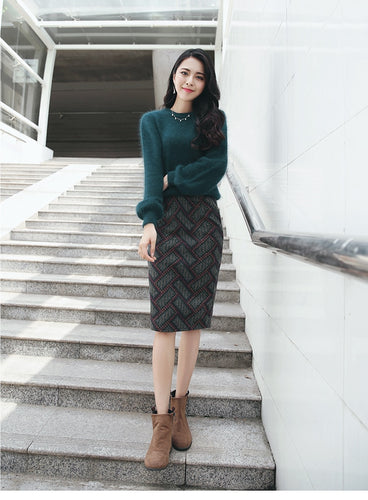 Sweater Top with Skirt Bottom - Green - Inspire Professional Clothing